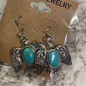 Faux Silver Turquoise Bird Earrings